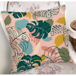 Pudra Zemin Üzerinde Onedraw Çizimli Yaprak Desenli Yastık Kırlent Kılıfı Realhomes