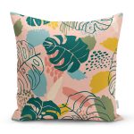 Pudra Zemin Üzerinde Onedraw Çizimli Yaprak Desenli Yastık Kırlent Kılıfı Realhomes