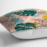 Pudra Zemin Üzerinde Onedraw Çizimli Yaprak Desenli Yastık Kırlent Kılıfı Realhomes