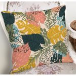 - 7251 - Realhomes Pudra Zeminde Renkli Yaprak Desenli Dijital Baskılı Modern Yastık Kırlent Kılıfı Realhomes