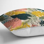 - 7251 - Realhomes Pudra Zeminde Renkli Yaprak Desenli Dijital Baskılı Modern Yastık Kırlent Kılıfı Realhomes