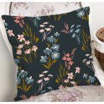 - 7252 - Realhomes Siyah Zemin Üzerinde Rengarenk Çiçek Desenli Yastık Kırlent Kılıfı Realhomes