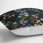 - 7252 - Realhomes Siyah Zemin Üzerinde Rengarenk Çiçek Desenli Yastık Kırlent Kılıfı Realhomes