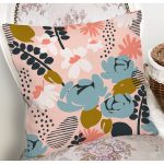 - 7253 - Realhomes Pudra Zemin Üzerinde Onedraw Çizimli Yaprak Desenli Yastık Kırlent Kılıfı Realhomes