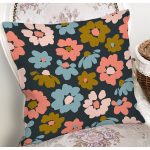 - 7255 - Realhomes Siyah Zemin Üzerinde Rengarenk Çiçek Desenli Yastık Kırlent Kılıfı Realhomes