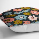 - 7255 - Realhomes Siyah Zemin Üzerinde Rengarenk Çiçek Desenli Yastık Kırlent Kılıfı Realhomes