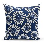 - 7259 - Realhomes Lacivert Zemin Üzerinde Onedraw Çizimli Papatya Modern Yastık Kırlent Kılıfı Realhomes