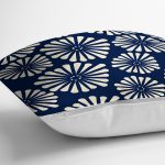 - 7259 - Realhomes Lacivert Zemin Üzerinde Onedraw Çizimli Papatya Modern Yastık Kırlent Kılıfı Realhomes
