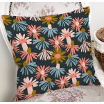 - 7260 - Realhomes Siyah Zemin Üzerinde Rengarenk Çiçek Desenli Yastık Kırlent Kılıfı Realhomes