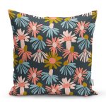 - 7260 - Realhomes Siyah Zemin Üzerinde Rengarenk Çiçek Desenli Yastık Kırlent Kılıfı Realhomes