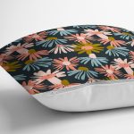 - 7260 - Realhomes Siyah Zemin Üzerinde Rengarenk Çiçek Desenli Yastık Kırlent Kılıfı Realhomes