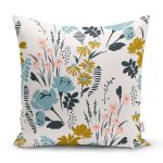 Beyaz Zeminde Rengarenk Çiçek Desenli Dijital Baskılı Modern Yastık Kırlent Kılıfı Realhomes