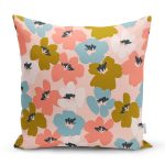 - 7262 - Realhomes Pudra Zeminde Onedraw Çizimli Rengarenk Çiçek Desenli Modern Yastık Kırlent Kılıfı Realhomes