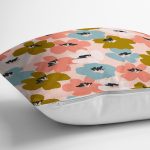 - 7262 - Realhomes Pudra Zeminde Onedraw Çizimli Rengarenk Çiçek Desenli Modern Yastık Kırlent Kılıfı Realhomes