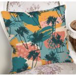 Renkli Zemin Üzerinde Palmiye Desenli Dijital Baskılı Modern Yastık Kırlent Kılıfı Realhomes