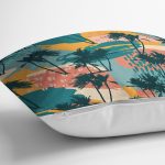 Renkli Zemin Üzerinde Palmiye Desenli Dijital Baskılı Modern Yastık Kırlent Kılıfı Realhomes