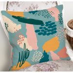 Renkli Zemin Üzerinde Onedraw Çizimli Dijital Baskılı Modern Yastık Kırlent Kılıfı Realhomes