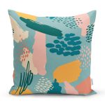 Renkli Zemin Üzerinde Onedraw Çizimli Dijital Baskılı Modern Yastık Kırlent Kılıfı Realhomes