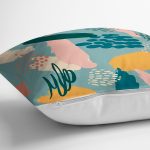 Renkli Zemin Üzerinde Onedraw Çizimli Dijital Baskılı Modern Yastık Kırlent Kılıfı Realhomes