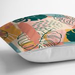 Renkli Zemin Üzerinde Onedraw Çizimli Yapraklar Modern Yastık Kırlent Kılıfı Realhomes