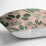 Pudra Zemin Üzerinde Yeşil Yapraklı Dijital Baskılı Modern Yastık Kırlent Kılıfı Realhomes