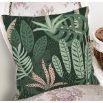 - 7269 - Realhomes Yeşil Zemin Üzerinde Onedraw Çizimli Yaprak Desenli Yastık Kırlent Kılıfı Realhomes