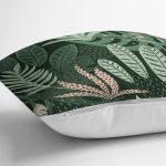 - 7269 - Realhomes Yeşil Zemin Üzerinde Onedraw Çizimli Yaprak Desenli Yastık Kırlent Kılıfı Realhomes