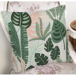 Soft Renkli Zemin Üzerinde Koyu Renkli Yaprak Desenli Yastık Kırlent Kılıfı Realhomes