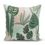Soft Renkli Zemin Üzerinde Koyu Renkli Yaprak Desenli Yastık Kırlent Kılıfı Realhomes