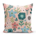 Pudra Zemin Üzerinde Çiçek Desenli Dijital Baskılı Modern Yastık Kırlent Kılıfı Realhomes