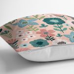 Pudra Zemin Üzerinde Çiçek Desenli Dijital Baskılı Modern Yastık Kırlent Kılıfı Realhomes