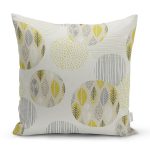 - 7284 - Realhomes  Renkli Zemin Üzerinde Yaprak Motifli Dijital Baskılı Modern Yastık Kırlent Kılıfı Realhomes