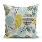 Beyaz Zemin Üzerinde Yaprak Desenli Dijital Baskılı Modern Yastık Kırlent Kılıfı Realhomes