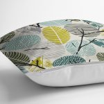 Beyaz Zemin Üzerinde Yaprak Desenli Dijital Baskılı Modern Yastık Kırlent Kılıfı Realhomes