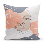 Beyaz Zemin Üzerinde Onedraw Çizimli Bayan Silüeti Modern Yastık Kırlent Kılıfı Realhomes