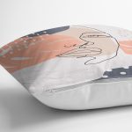 Beyaz Zemin Üzerinde Onedraw Çizimli Bayan Silüeti Modern Yastık Kırlent Kılıfı Realhomes