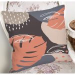 Renkli Zemin Üzerinde Onedraw Çizimli Yaprak Motifli Yastık Kırlent Kılıfı Realhomes