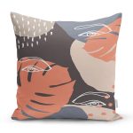 Renkli Zemin Üzerinde Onedraw Çizimli Yaprak Motifli Yastık Kırlent Kılıfı Realhomes