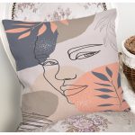 Beyaz Zeminde Onedraw Çizimli Bayan Silüeti Dijital Baskılı Modern Kırlent Kılıfı Realhomes