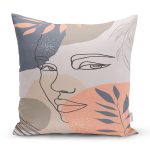 Beyaz Zeminde Onedraw Çizimli Bayan Silüeti Dijital Baskılı Modern Kırlent Kılıfı Realhomes