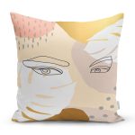 Soft Renkli Zeminli Bayan Silüeti Dijital Baskılı Modern Yastık Kırlent Kılıfı Realhomes