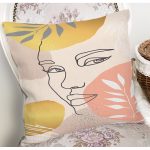 Soft Renkli Zeminli Bayan Silüeti Dijital Baskılı Modern Yastık Kırlent Kılıfı Realhomes