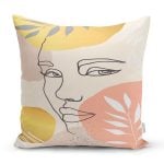Soft Renkli Zeminli Bayan Silüeti Dijital Baskılı Modern Yastık Kırlent Kılıfı Realhomes