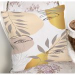 Beyaz Zemin Üzerinde Soyut Renkli Yaprak Desenli Modern Yastık Kırlent Kılıfı Realhomes