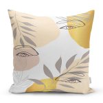 Beyaz Zemin Üzerinde Soyut Renkli Yaprak Desenli Modern Yastık Kırlent Kılıfı Realhomes