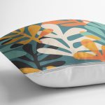 - 7296 - Realhomes  Renkli Zemin Üzerinde Onedraw Çizimli Yaprak Motifli Yastık Kırlent Kılıfı Realhomes