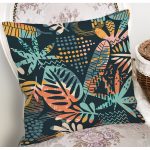 - 7297 - Realhomes Siyah Zemin Üzerinde Onedraw Çizimli Yaprak Motifli Yastık Kırlent Kılıfı Realhomes