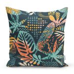 - 7297 - Realhomes Siyah Zemin Üzerinde Onedraw Çizimli Yaprak Motifli Yastık Kırlent Kılıfı Realhomes