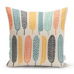 - 7298 - Realhomes  Krem Zemin Üzerinde Yaprak Desenli Dijital Baskılı Modern Yastık Kırlent Kılıfı Realhomes