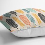 - 7298 - Realhomes  Krem Zemin Üzerinde Yaprak Desenli Dijital Baskılı Modern Yastık Kırlent Kılıfı Realhomes